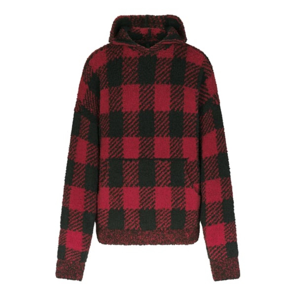 ♥️SKIMS COZY KNIT UNISEX HOODIE BUFFALO CHECK BRICK ONYX 4X/5X - Picture 7 of 8